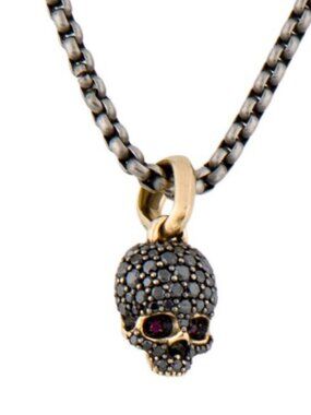 DAVID YURMAN 18K DIAMOND & RUBY MEMENTO MORI SKULL PENDANT NECKLACE